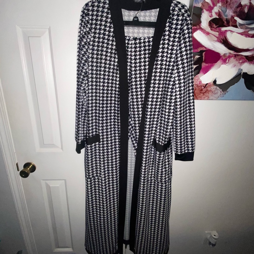 Shein Curve Houndstooth Print Open Front Coat & S… - image 1